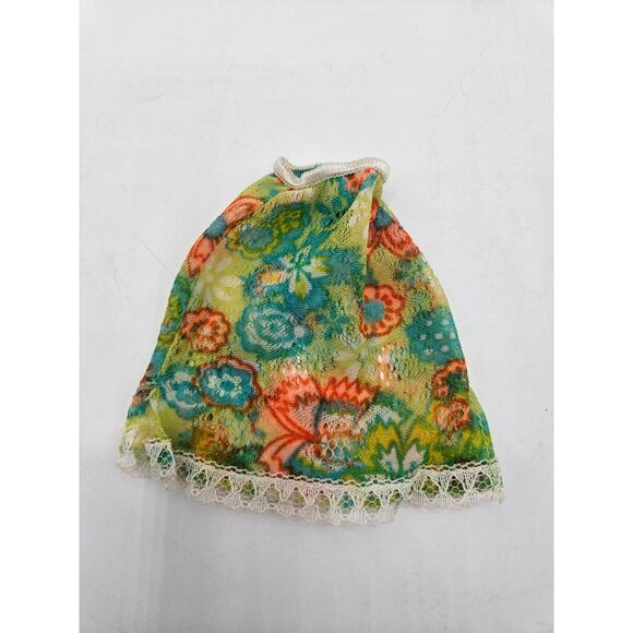 Vintage 1970's Marx SINDY Doll Lingerie Slip Skirt Floral Lace Green Blue Orange - Picture 3 of 6